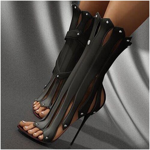 Stylish Falbala Shape Stiletto Heel Sandals Cut-out Stud Glatiator Sandals Boot For Women High Quality Party Dress Shoes