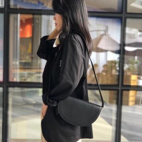 Fashion Women Genuine Leather Saddle Bag High Quality Shoulder Bag Brand Semi-circle Ladies Crossbody Bags Office Work Packing