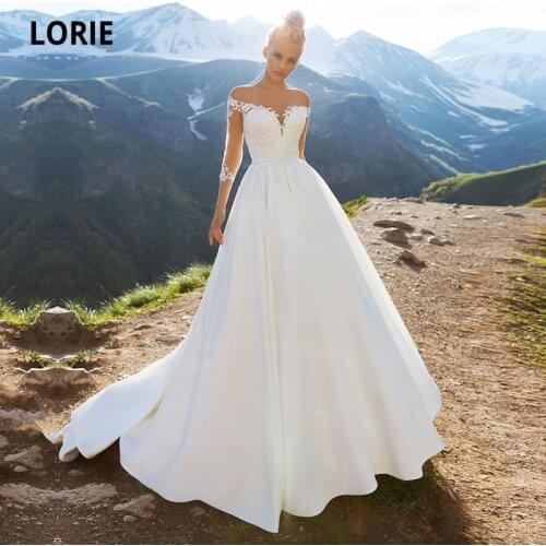 LORIE Vintage Wedding Dresses Scoop Appliques Lace Long Sleeves Wedding White Bridal Gown vestido de novia largo para boda civil