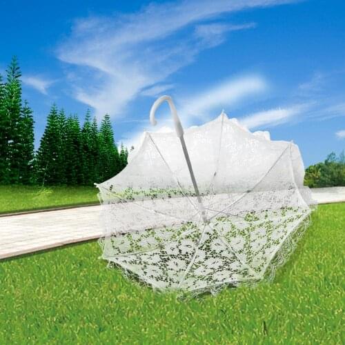 Wedding Flower Girl White Decorative Umbrella Small Lace Umbrella with Stainless Steel Long Handle European and American Style