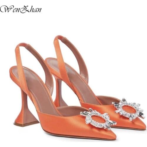 New Women Pumps New Shoes Sexy High Heels Ladies Party Stiletto Special Arrivals Wedding Orange Nigeriain Shoes With Rhinestones
