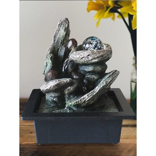 Lucky Wealth Feng Shui Ornaments Flowing Water Sound Desktop Waterfall Fountain Simulation Rockery Waterfall Home Decorations