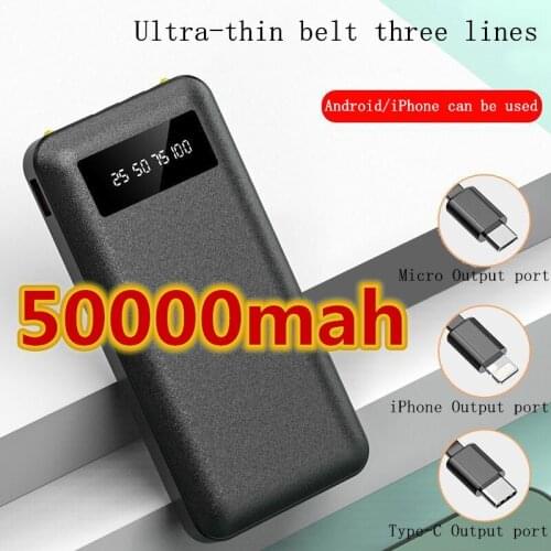50000mah power bank comes with three wires mobile power supply for apple huawei vivo universal mobile phone support