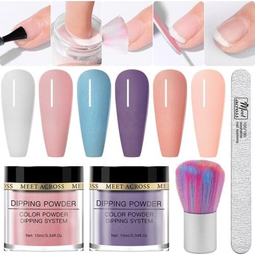 MEET ACROSS Dipping Nail Powder Glitter Set Pigment Natural Dry Chrome for Gel Nail Art Decoration Manicure