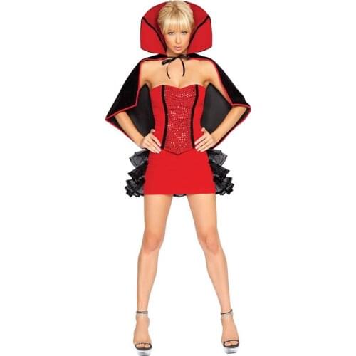 Adult Gothic Sexy Vampire Halloween Costume Sexy Rhinestone Studded Red Corset with Tutu Ruffle Mini Skirt Fancy Costume
