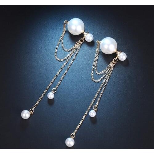 Walk will swing temperament pearl chain show face thin ear line Korean net red simple long Tassel Earrings female