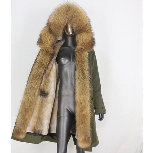 BLUENESSFAIR 2020 Real Fur Coat X-long Waterproof Parka Winter Jacket Women Natural Raccoon Fur Collar Streetwear Outerwear New