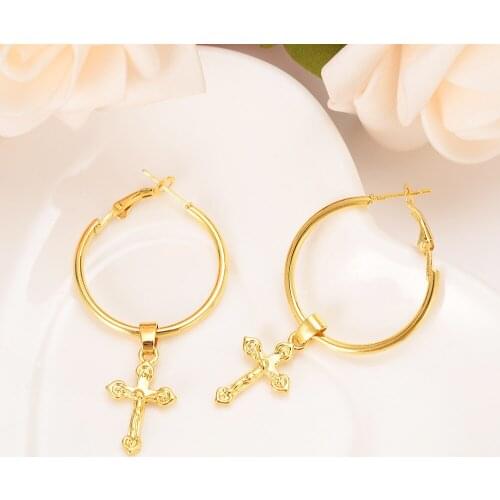 Solid Gold GF Charm knot Cross Earrings Women Girl Special Design Christian party Jewelry Fine God Bless women gifts