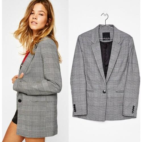 Elegant Autumn V-Neck Turn-Down Collar Slim Plaid Blazer Jacket Long Sleeved Checked OL Woman Suits Slim Casual buckles Coat