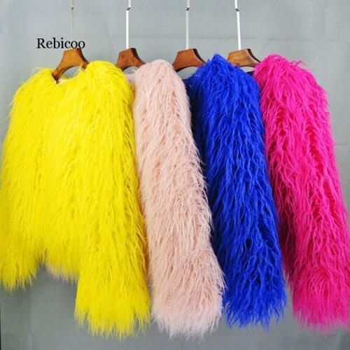 Womens fur coat Colorful Furry Pink lamb wool faux fur coat female Shaggy plus size sheepskin coat winter artificial fur jacket