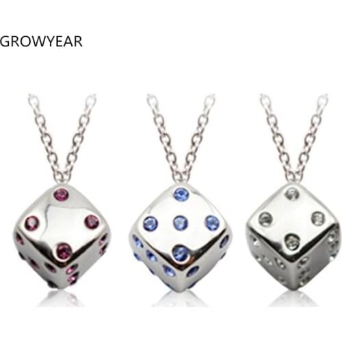 Women Silver color Dice Necklace Jewelry Stainless Steel Square Pendant Necklace With Swavorski Crystal Stones