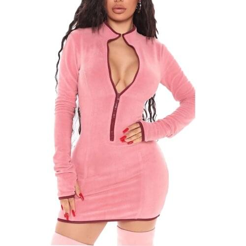 Womens Dress Hand Hook Zipper Close Body Long Sleeve Warm Tight Fitting Solid Color Skirt