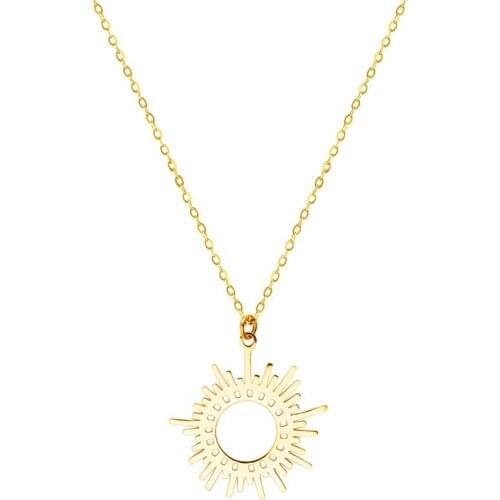 Gold Circle Irregular Sun Necklace For Women Stainless Steel Hollow Out Round Sweater Pendant Necklaces Jewelry Gift