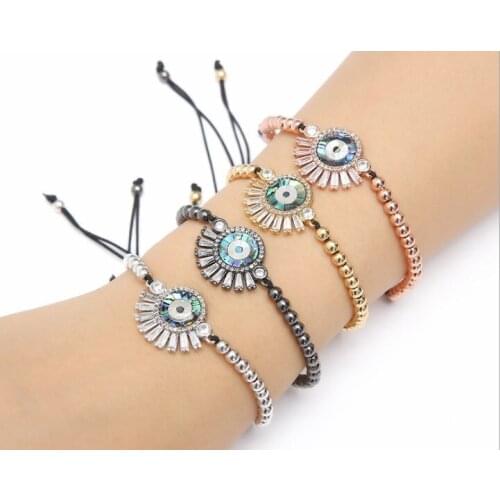Gold silver micro pave cz Cubic Zirconia rope adjusted Copper Beads Bracelet eye tf2 Charm Braided Bangles Women