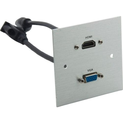 1 Gang Aluminum 86 Style VGA HDMI Female To Female Wall Plate With Backside 20 CM Length Short Cable