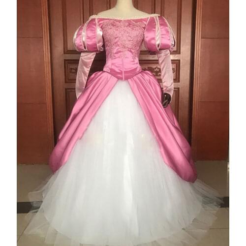 2020 New Style Ariel Princess Cosplay Costume Pink Dress Sleeve With Pearl For Adult Women Halloween Party