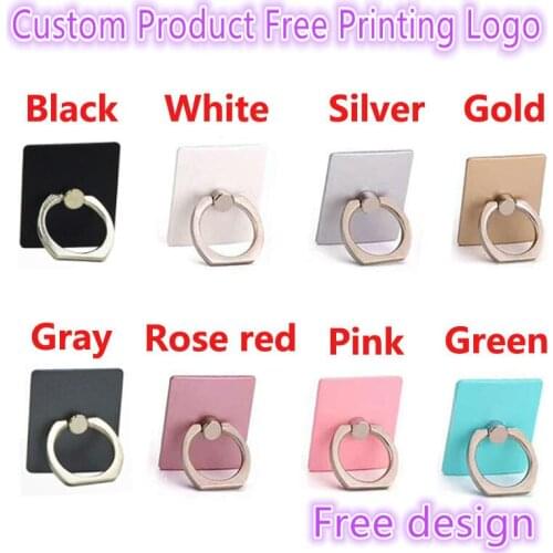 300pcs Custom products free print logo mobile phone holder plastic base metal ring phone finger ring holder Gold bag pack