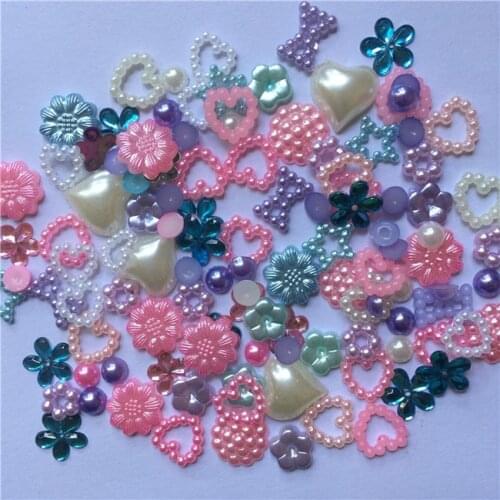 300pcs Pastel Mixed Heart Bow Flower Pearls and Gems Flatbacks Embellishments DIY Phone Nail Decorations Crafts 6-15mm