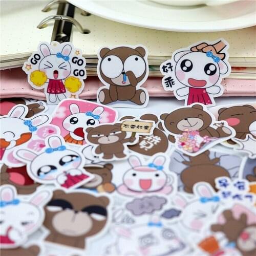 40pcs Decorative cute Animal Bear & Rabbit Stickers Adhesive Stickers DIY Decoration Diary Stationery Stickers Children Gift