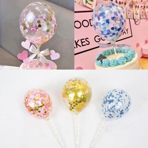 5inch Multicolor Confetti Balloon Cake Topper Cake Insert Paper Straw Bow Wedding Birthday Decoration Party Supplies Baby Shower