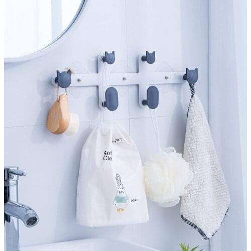 6 Hooks Home Decor Hooks Behind-door Coat Keys Clothes Hanger Hook Punching-free Bathroom Tower Organizer Hook Kitchen Storage