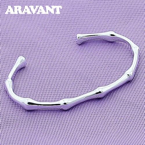 925 Silver Fashion Bamboo Open Cuff Bracelet & Bangle Jewelry For Women Gifts