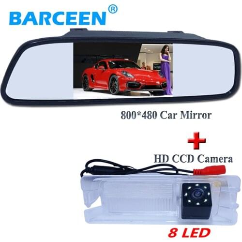 Car rear view camera with 8 led lights+hot sale 4.3" parking mirror for Nissan March for Renault Logan for Renault Sandero