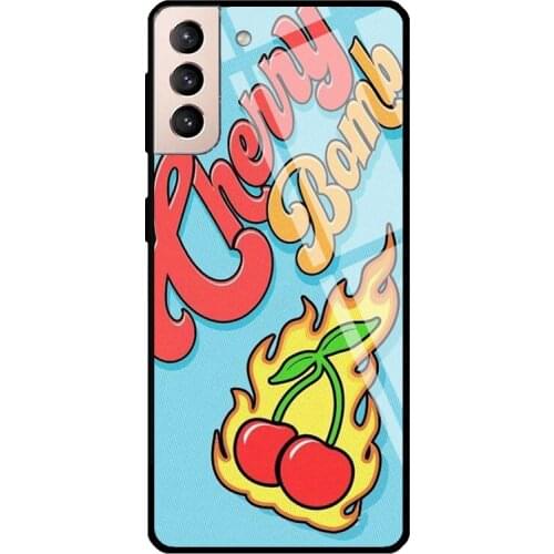 Cherry Bomb Tempered Glass Case For Samsung Galaxy S21 Ultra Note 20 S8 S9 S10 Note 10 Plus S20 FE