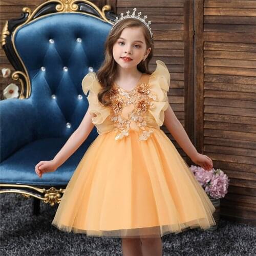 Embroidery One-Shoulder Dress for Children Princess Formal Dresses Flower Kids Wedding Evening Prom Gown Girls Christmas Party