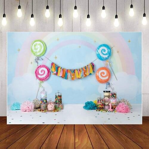 Mehofond Photography Background Lollipop Cartoon Candy Rainbow Princess 1st Birthday Party Girl Cake Smash Backdrop Photo Studio