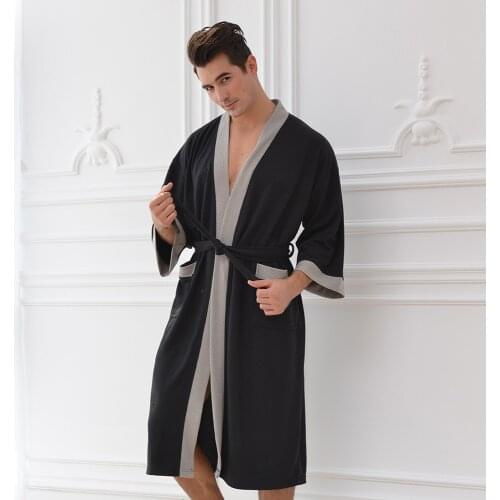 Cotton Kimono Bathrobe Autumn Winter Waffle Long Robe Lacing Dresses Warm Bath Robe For Hotel Clubhouse Sweat Sauna Hot Spring