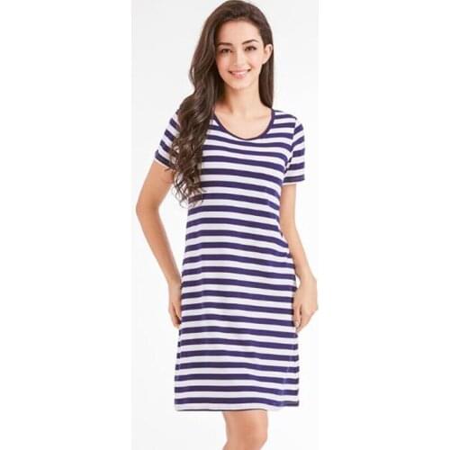 Cotton Home Clothes Dresses For Women Large Size M-XXL Sleeping Dress Summer Pink/Gray Striped Night Dress Women Night Gown
