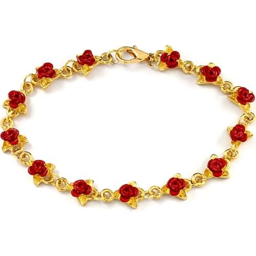 Exquisite Rose Bracelet Red Rose Leaf Manual Connection Bracelet Women Romantic Jewelry Valentines Day Gifts