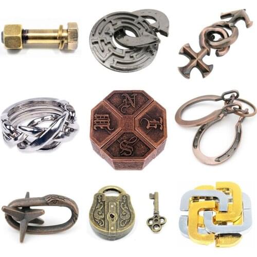 Classic Iq Metal Brain Teaser Game Toys For Adults Children Kids Enlighten Toys Unlock Ring Puzzle Untie The Mechanism Box Toy