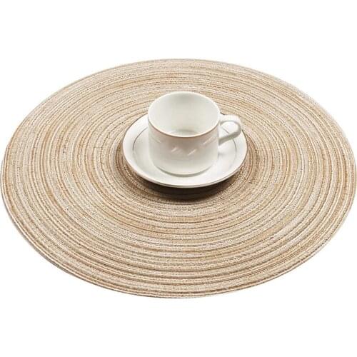Round Braided Placemats Washable Kitchen Table Placemats for Home Wedding Party 36cm Coffee Color 4pcs