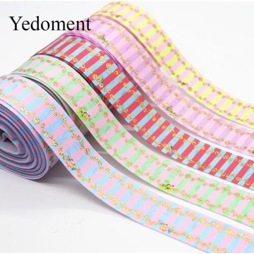 10 Yards Grosgrain Ribbon Laser Gold Leaf Lace Printed Ribbon 1" 25MM For Hair Bows DIY Crafts Handmade Accessories M19061701