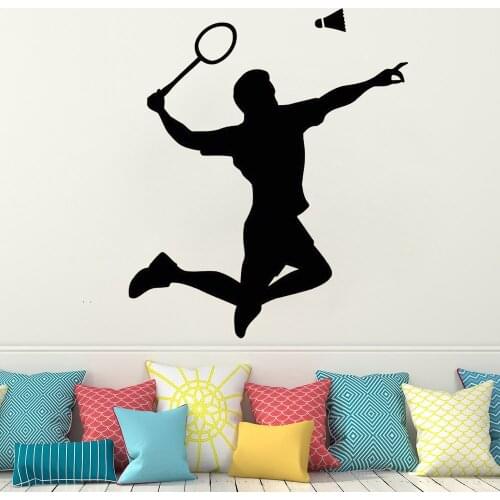 Hot Selling Badminton Player Wall Decal Living Room Art Mural Shuttlecock Vinyl Decal Art Wall Decor Vinyl Removable FM-212