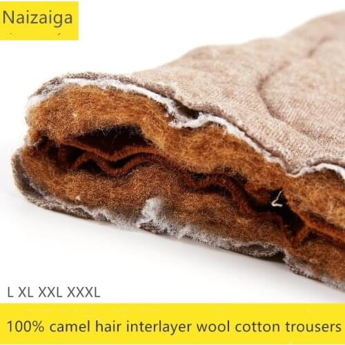 Naizaiga 100% camel wool Mens camel trousers womens plus thick cotton bottoming plus fat pants five-layer leggings , JXY2