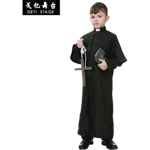 New Umorden Easter Purim Halloween Costume for kid boy Father Priest Bishop Costumes Christian Pastor Clergyman Cosplay