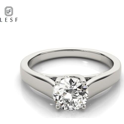 LESF 925 Sterling Silver 1 Ct Sona Solitaire Engagement Ring Simple Finger Ring Fashion Jewelry For Women