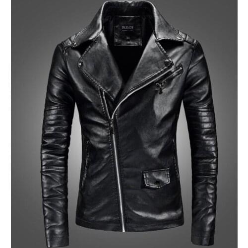 Autumn mens leather jacket lapel slim short motorcycle coat men jackets diagonal zipper clothes spring jaqueta de couro street