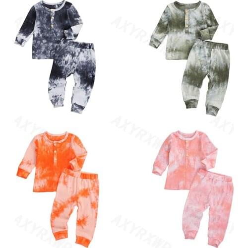 1-4Y Spring Autumn Baby Boys Girls Clothing Sets Toddler Newborn Knitted Gradient Color Button T-shirts+Pants Leggings Outfits