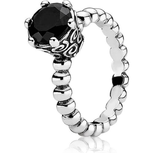 Authentic 925 Sterling Silver Black Bubble Fashion Ring For Pandora Women Bead Charm Gift DIY Jewelry