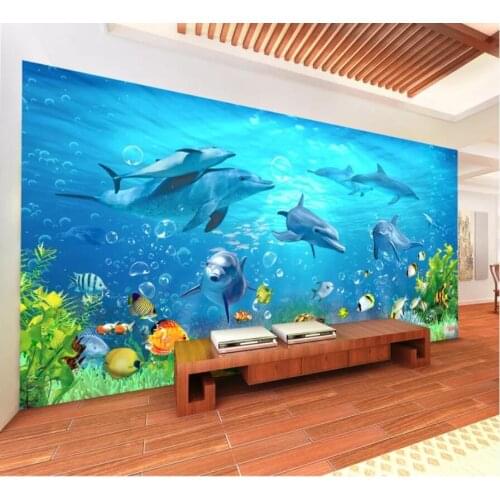 Custom photo 3d wallpaper Sea World Dolphin Childrens Room Coral Reef Fish living room 3d wall murals wallpaper for walls 3 d