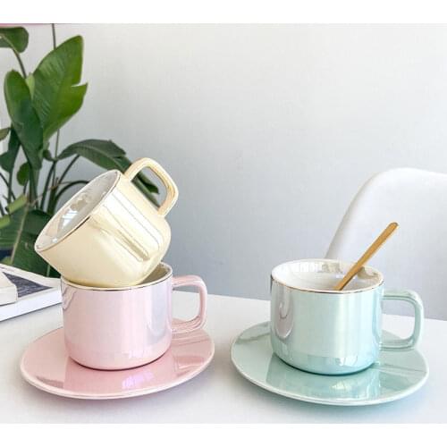 Simple ceramic coffee cup set with spoon restaurant coffee cup office flower tea ceramic cup coffee cup