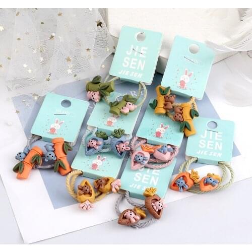 2Pcs Cartoon Lovely Hair Bands Cute Carrot Bamboo Panda Rubber Band Children Girls Hair Accessories Scrunchies Ponytail Holder