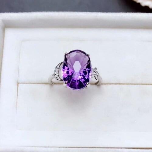Shilovem 925 sterling silver piezoelectric amethyst Rings fine Jewelry women trendy oval open classic new 10*14mm mj1014034agz
