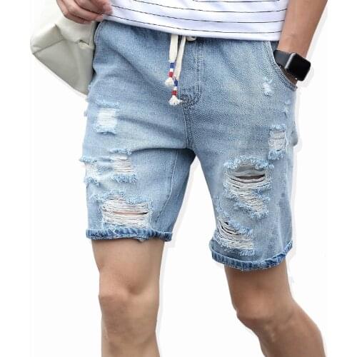 New Fashion Leisure Mens Ripped Short Jeans Brand Clothing Summer 98% Cotton Shorts Breathable Tearing Denim Shorts Male