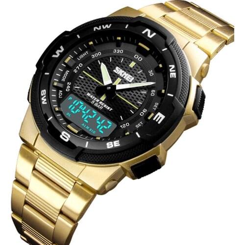 SKMEI 2019 Sport Mens Fashion Digital Watch Male Outdoor Sports Waterproof Business Watches Golden Stainless Steel Watch