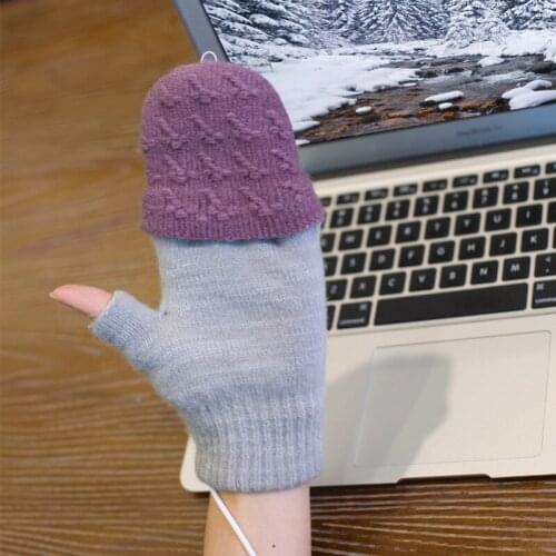 Unisex USB Electric Heated Half Finger Gloves Knit Winter Warmer Thermal Gloves